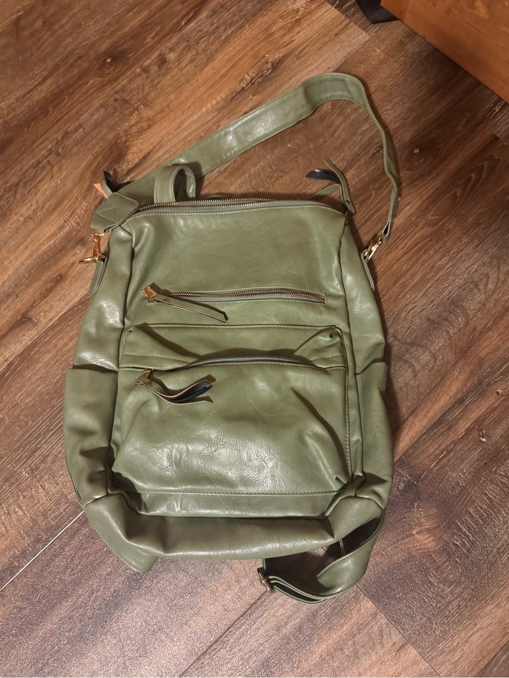 Pink Lily Olive Green Backpack with Gold Hardware